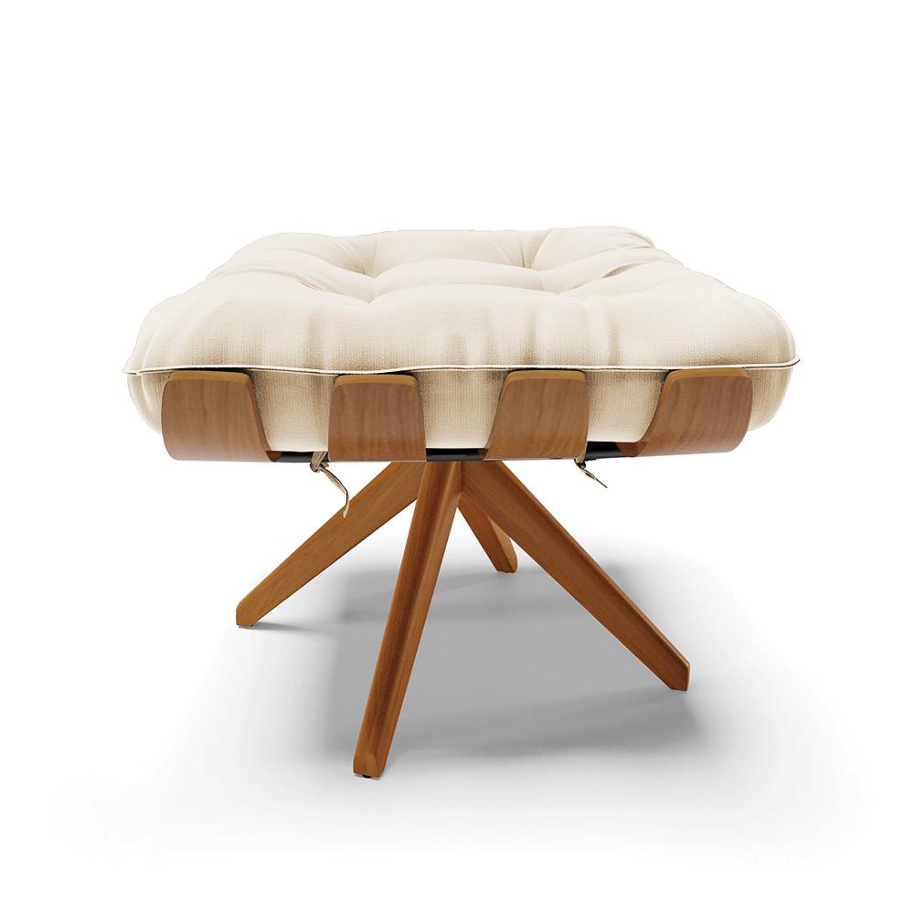 Puff Giratório Costela Suede Bege Base Madeira MA25 D'Rossi