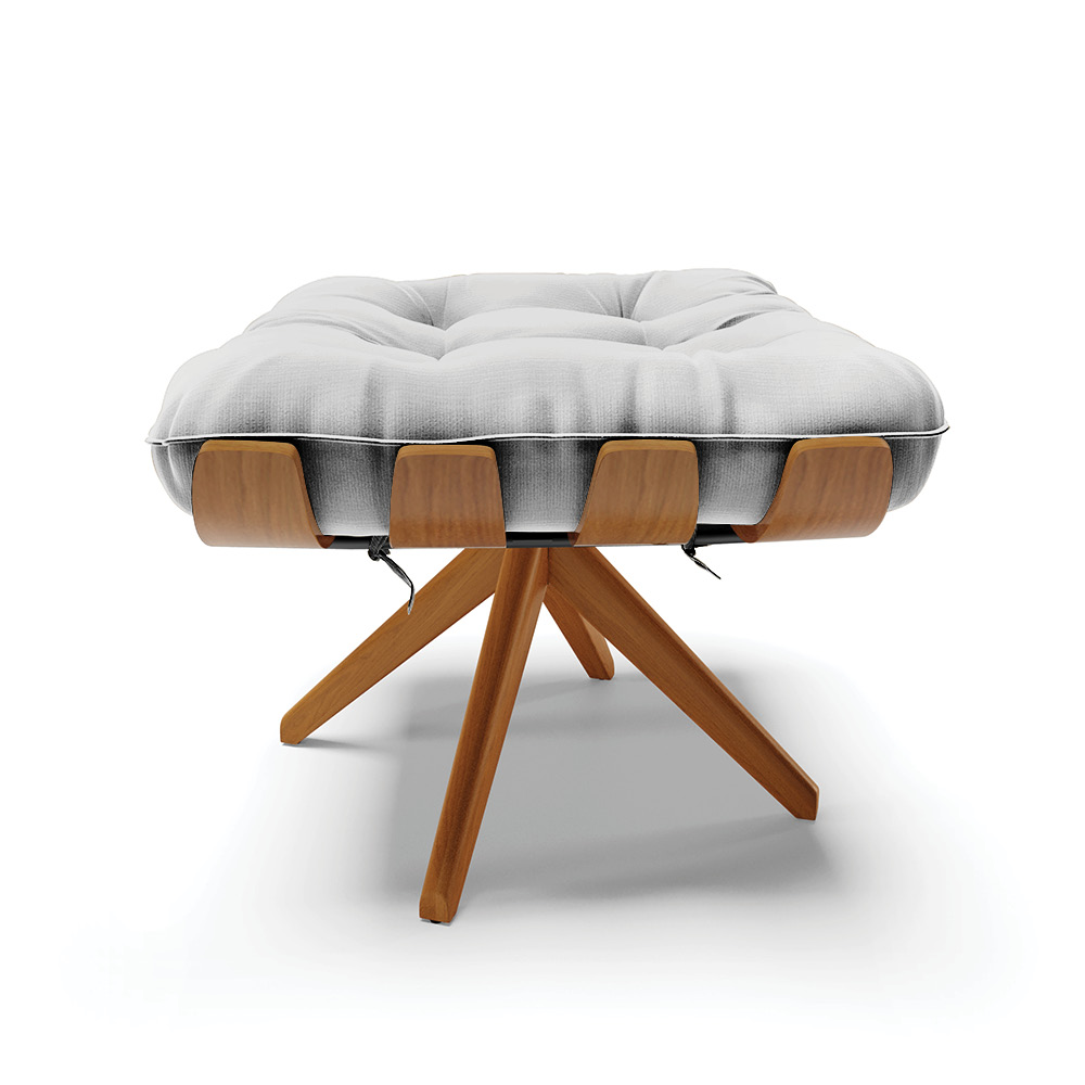 Puff Giratório Costela Suede Cinza Base de Madeira MA30 M11 - D'Rossi
