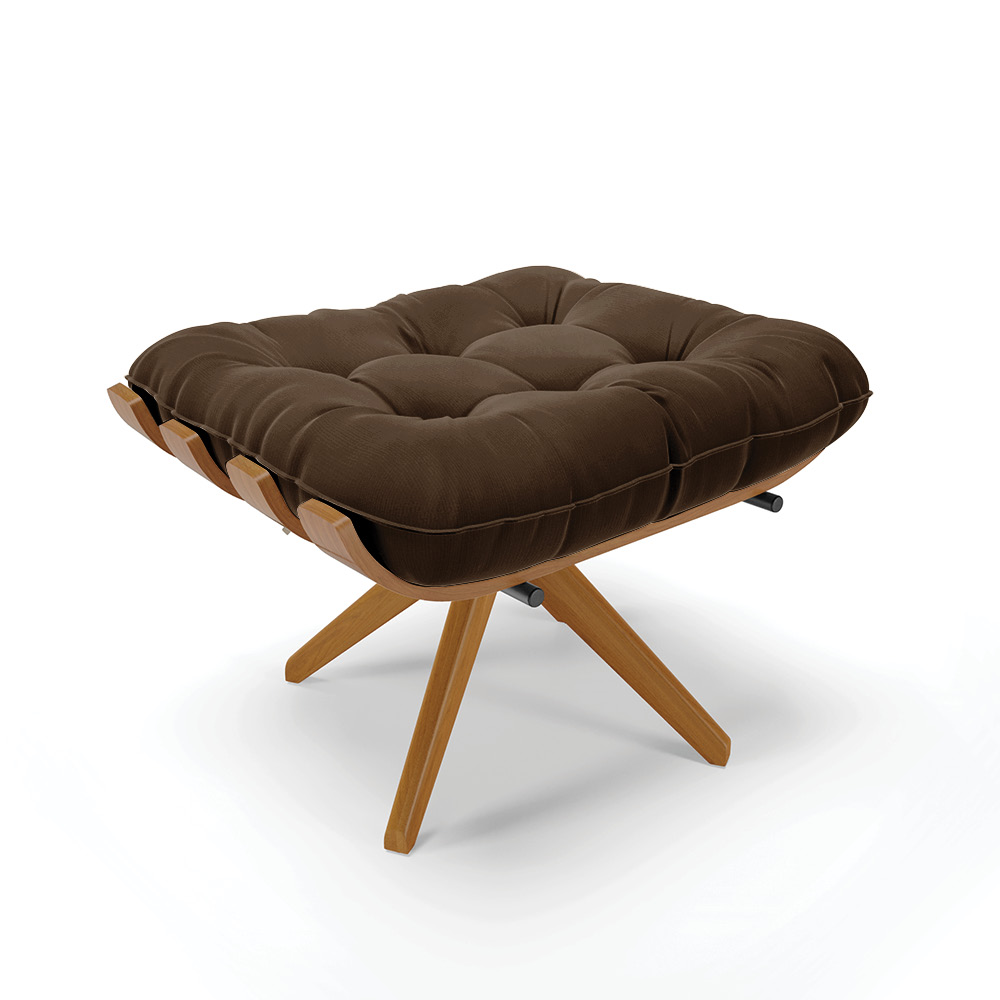 Puff Giratório Costela Suede Marrom Base de Madeira MA30 M11 - D'Rossi 