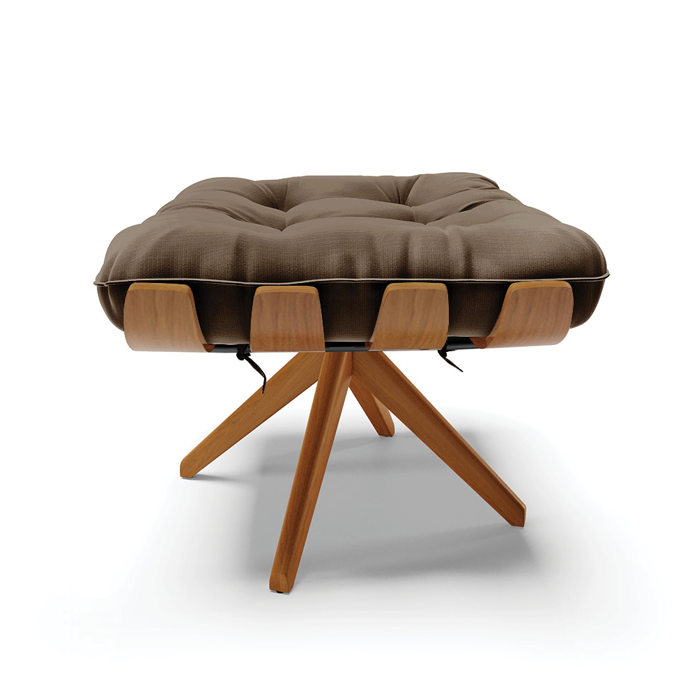 Puff Giratório Costela Suede Marrom Base de Madeira MA30 M11 - D'Rossi 
