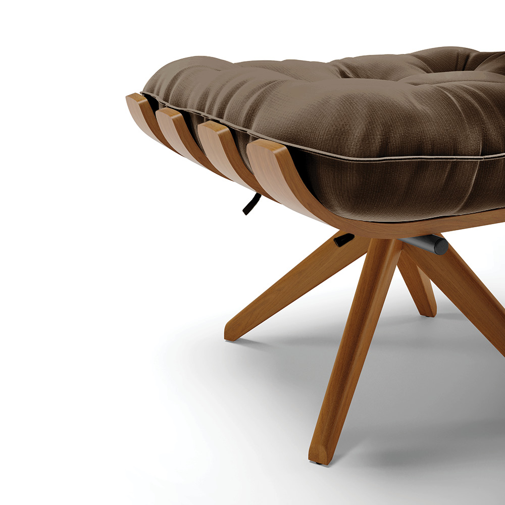 Puff Giratório Costela Suede Marrom Base de Madeira MA30 M11 - D'Rossi 