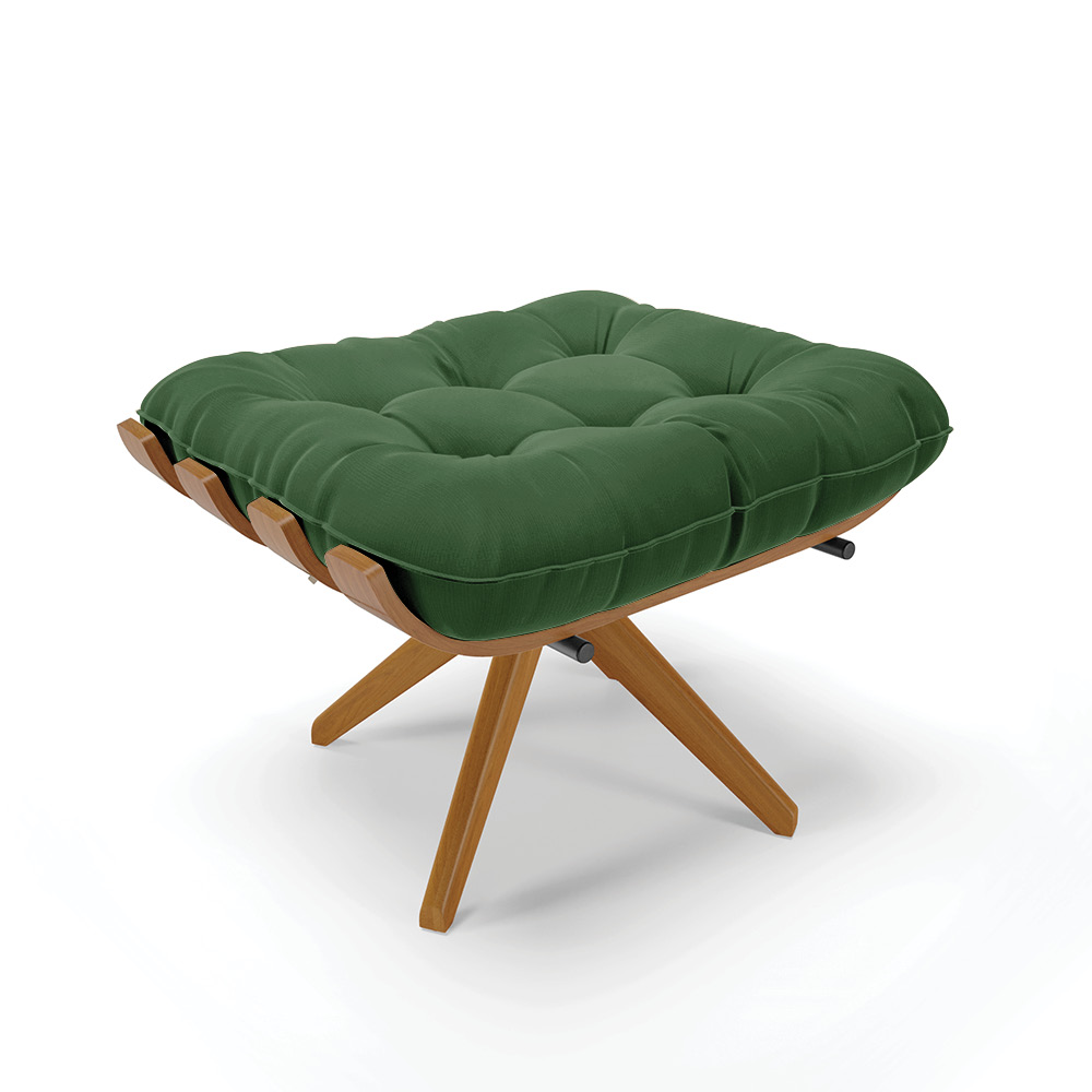 Puff Giratório Costela Suede Verde Base de Madeira MA30 M11 - D'Rossi 