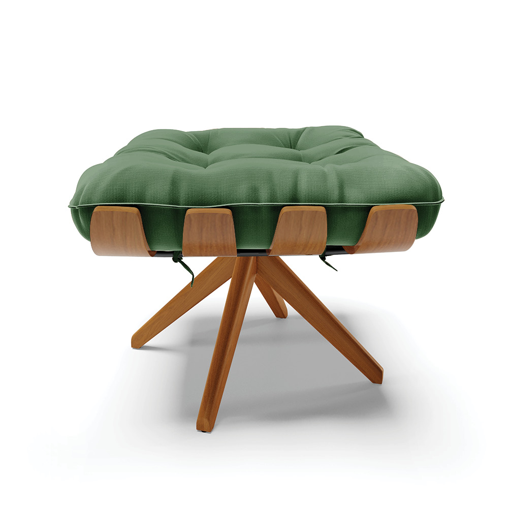 Puff Giratório Costela Suede Verde Base de Madeira MA30 M11 - D'Rossi 