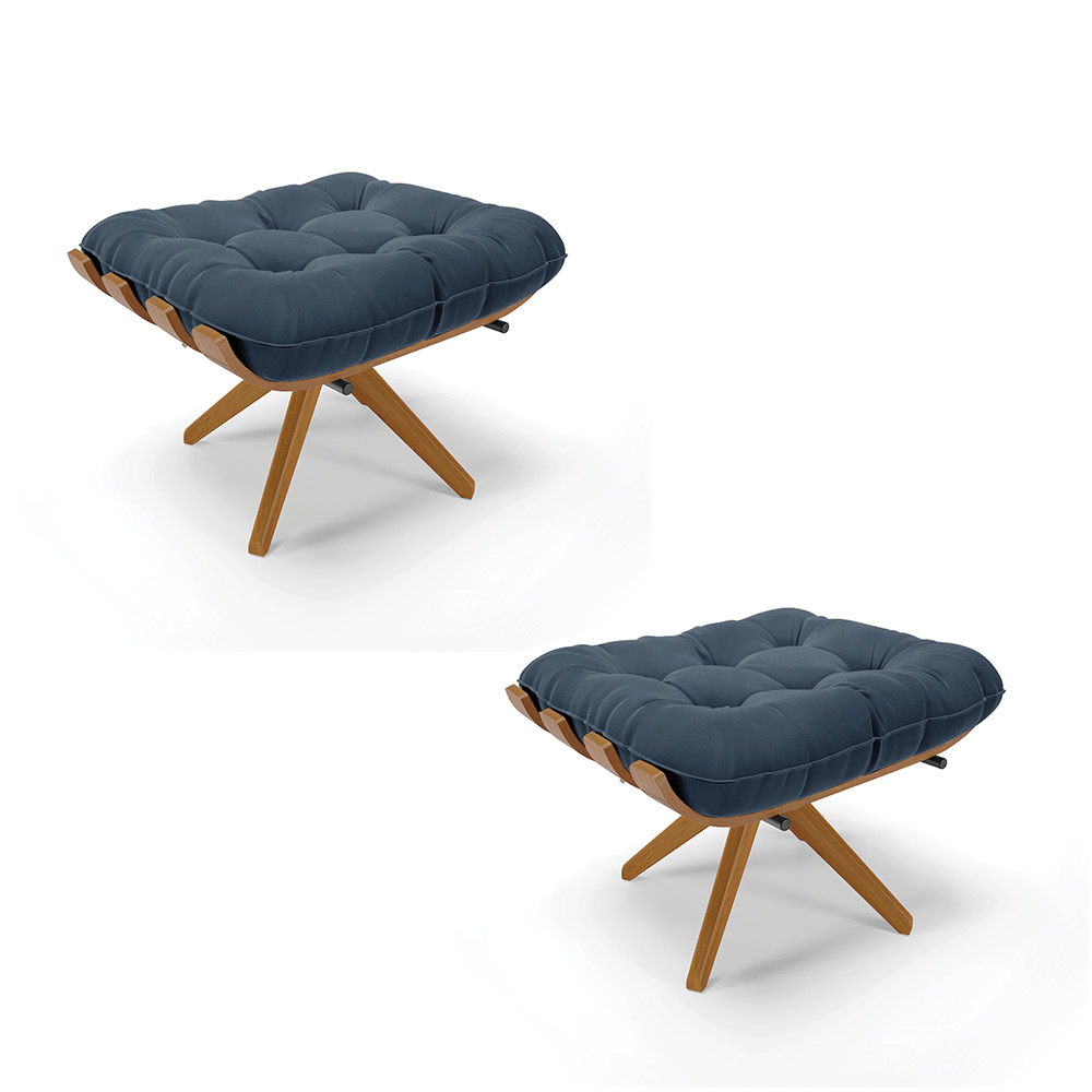 Puff Giratório Costela kit 2 Suede Azul Marinho Base de Madeira MA30 M11 - D'Rossi