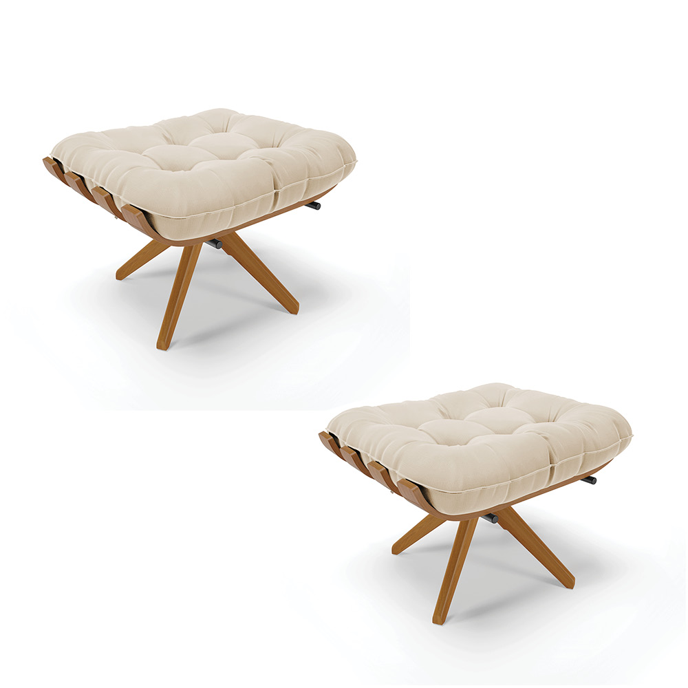 Puff Giratório Costela kit 2 Suede Bege Base de Madeira MA30 M11 - D'Rossi
