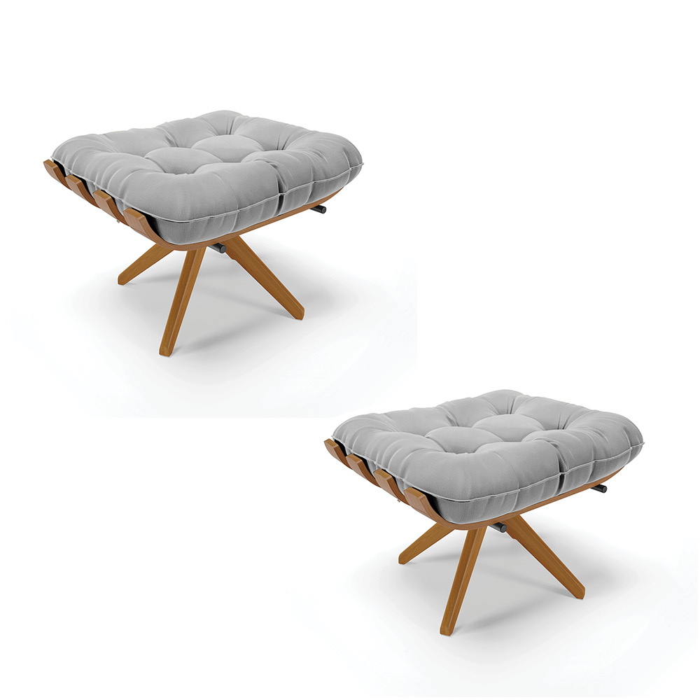 Puff Giratório Costela kit 2 Suede Cinza Base de Madeira MA30 M11 - D'Rossi