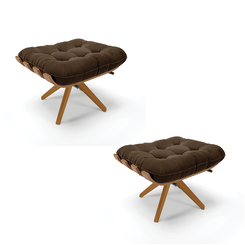 Puff Giratório Costela kit 2 Suede Marrom Base de Madeira MA30 M11 - D'Rossi