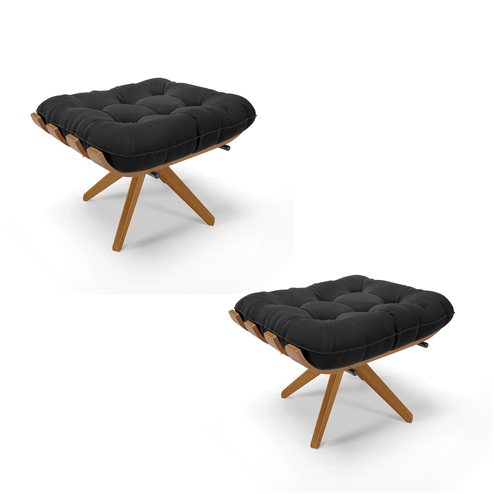 Puff Giratório Costela kit 2 Suede Preto Base de Madeira MA30 M11 - D'Rossi