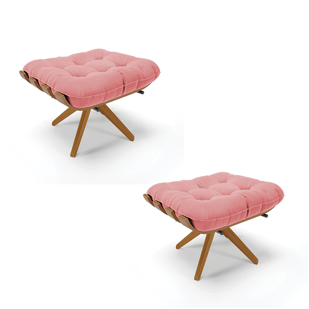 Puff Giratório Costela kit 2 Suede Rosê Base de Madeira MA30 M11 - D'Rossi