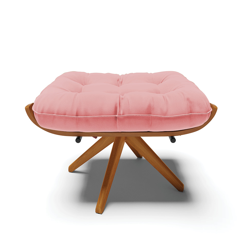 Puff Giratório Costela kit 2 Suede Rosê Base de Madeira MA30 M11 - D'Rossi