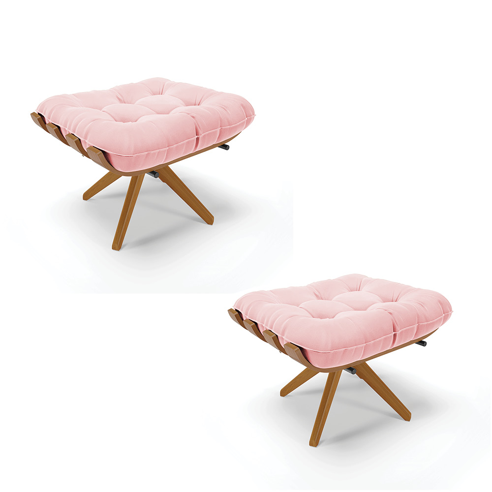 Puff Giratório Costela kit 2 Suede Rosa Bebê Base de Madeira MA30 M11 - D'Rossi