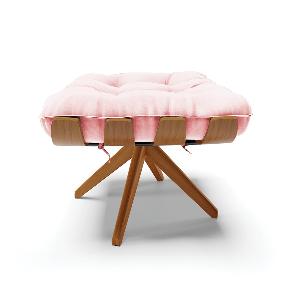 Puff Giratório Costela kit 2 Suede Rosa Bebê Base de Madeira MA30 M11 - D'Rossi