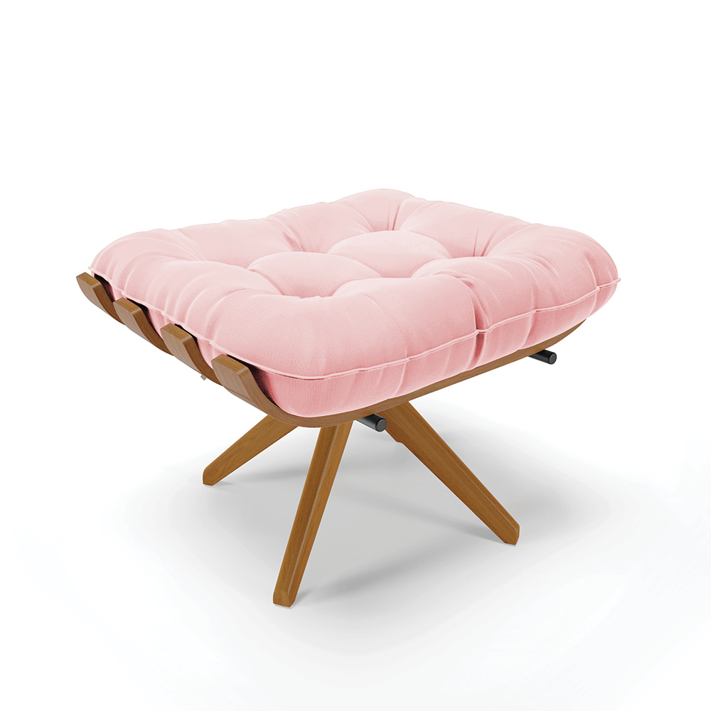Puff Giratório Costela kit 2 Suede Rosa Bebê Base de Madeira MA30 M11 - D'Rossi
