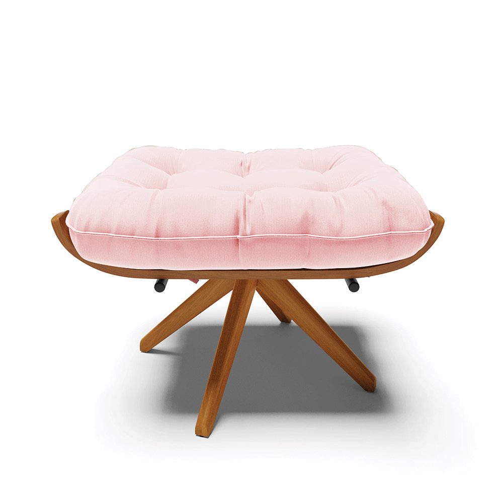 Puff Giratório Costela kit 2 Suede Rosa Bebê Base de Madeira MA30 M11 - D'Rossi
