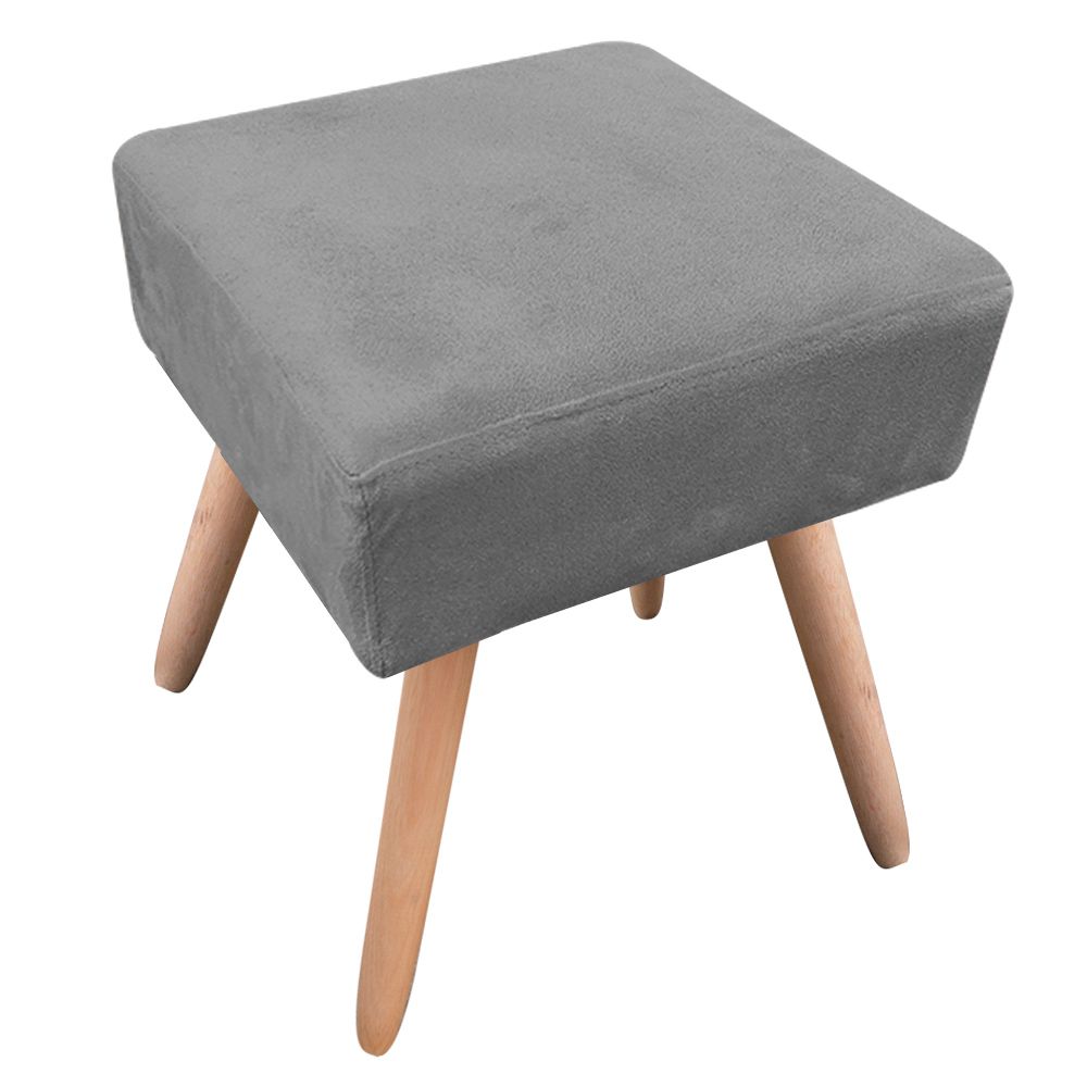 Puff Ibiza Quadrado Suede Grafite Pés Palito Natural D'Rossi