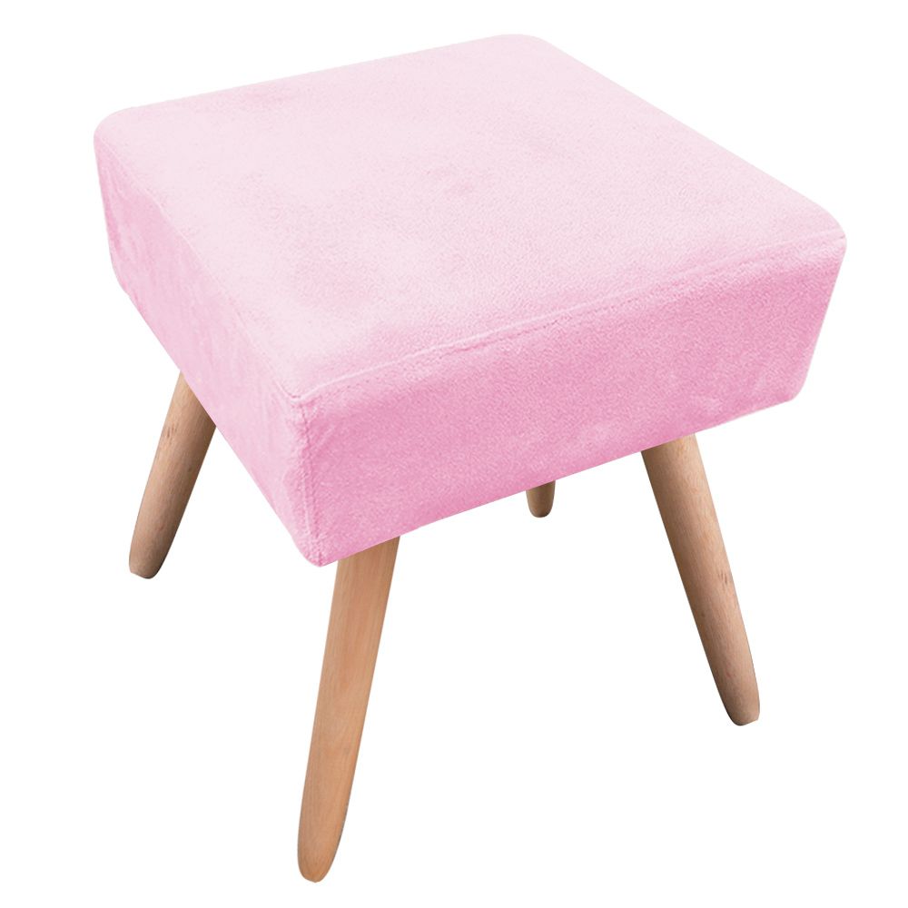 Puff Ibiza Quadrado Suede Rosa Bebê Pés Palito Natural D'Rossi