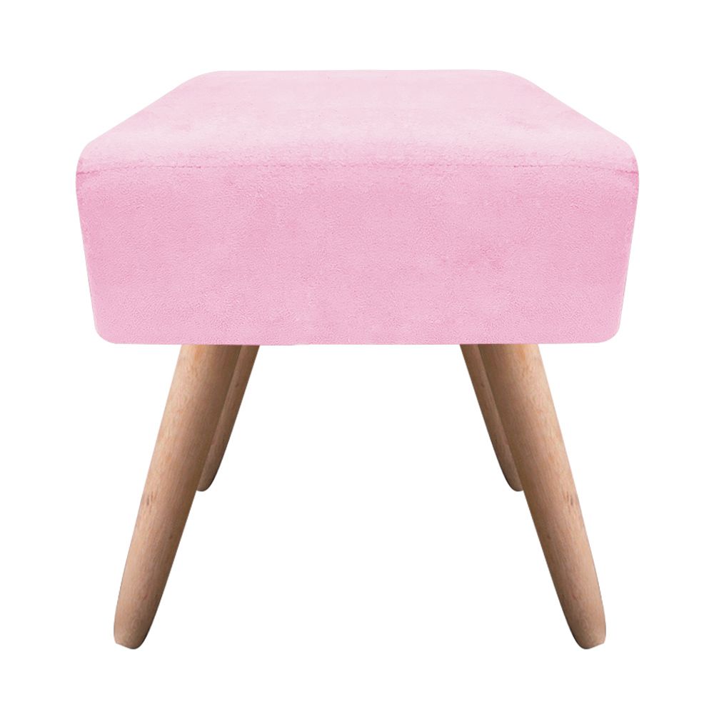 Puff Ibiza Quadrado Suede Rosa Bebê Pés Palito Natural D'Rossi