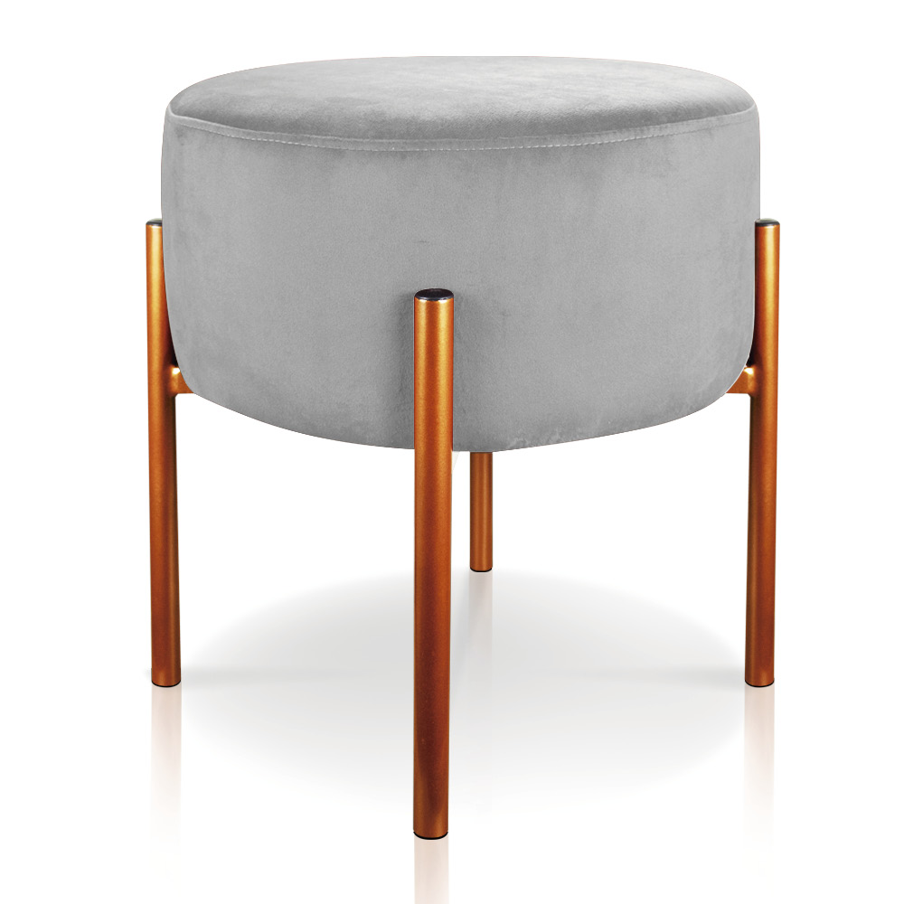 Puff Iron Suede Cinza Base Metálica Cobre - D'Rossi