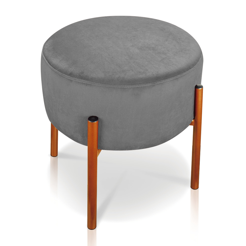 Puff Iron Suede Grafite Base Metálica Cobre - D'Rossi