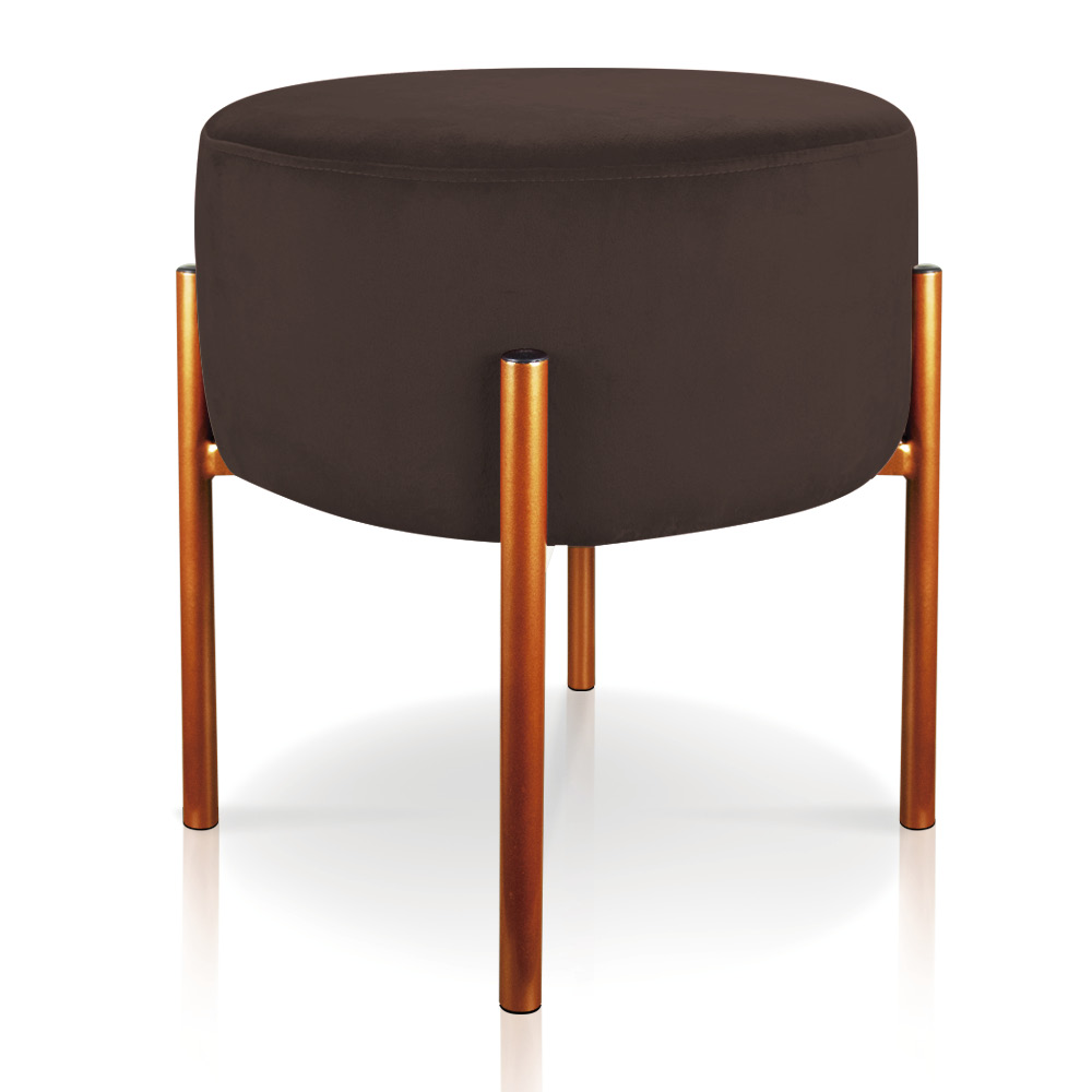 Puff Iron Suede Marrom Base Metálica Cobre - D'Rossi