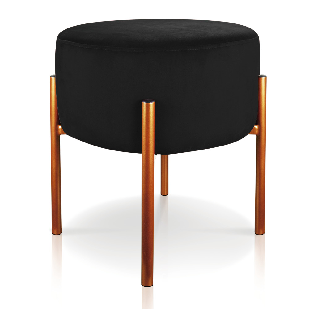 Puff Iron Suede Preto Base Metálica Cobre - D'Rossi