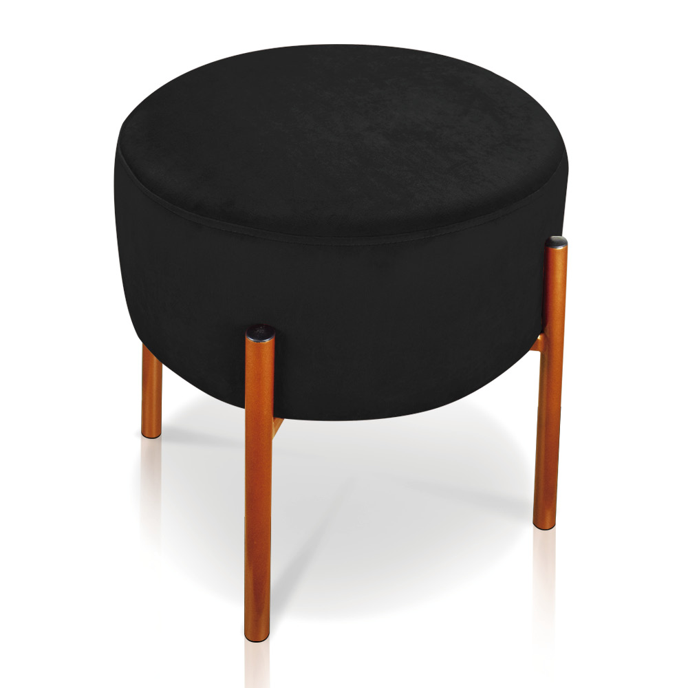 Puff Iron Suede Preto Base Metálica Cobre - D'Rossi
