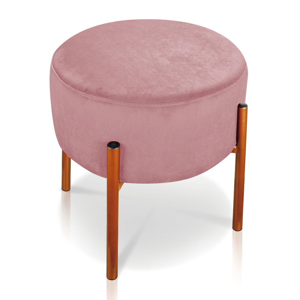 Puff Iron Suede Rosê Base Metálica Cobre - D'Rossi