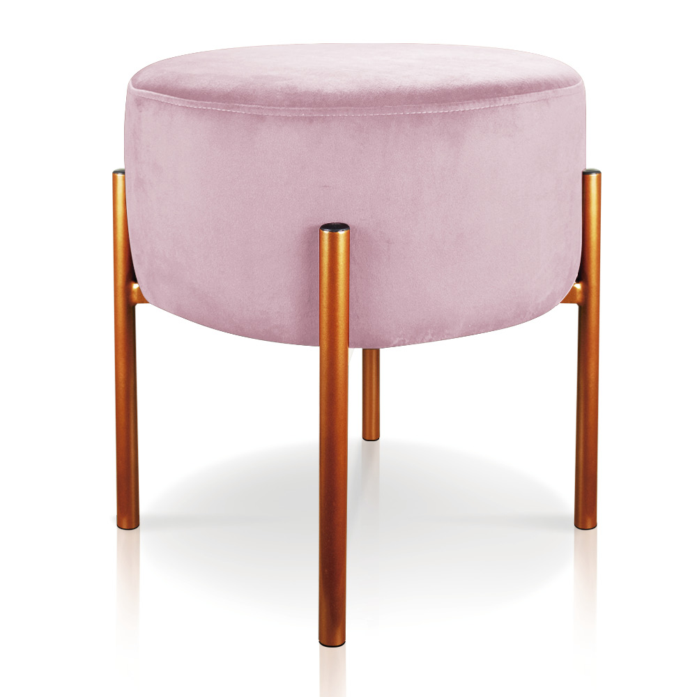 Puff Iron Suede Rosa Bebê Base Metálica Cobre - D'Rossi