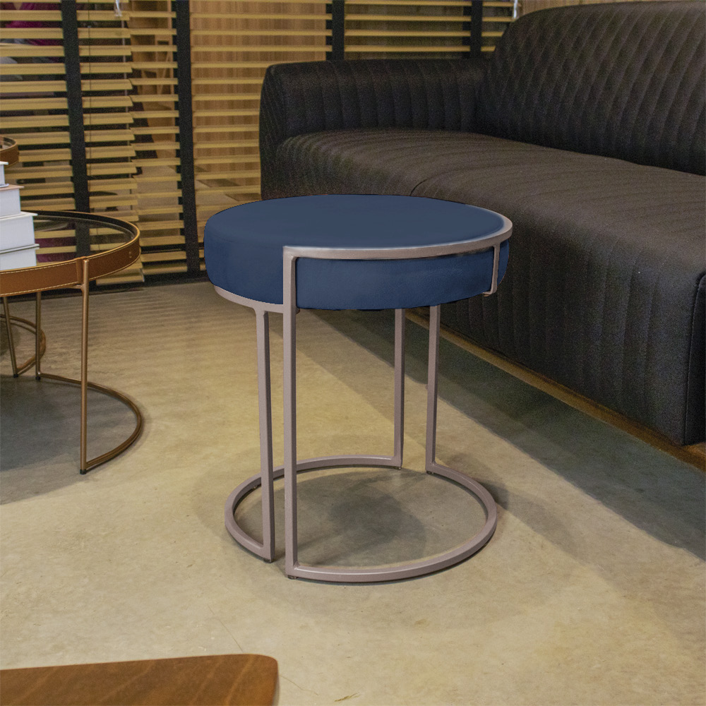 Puff Love Suede Azul Marinho Base Industrial Cobre - D'Rossi