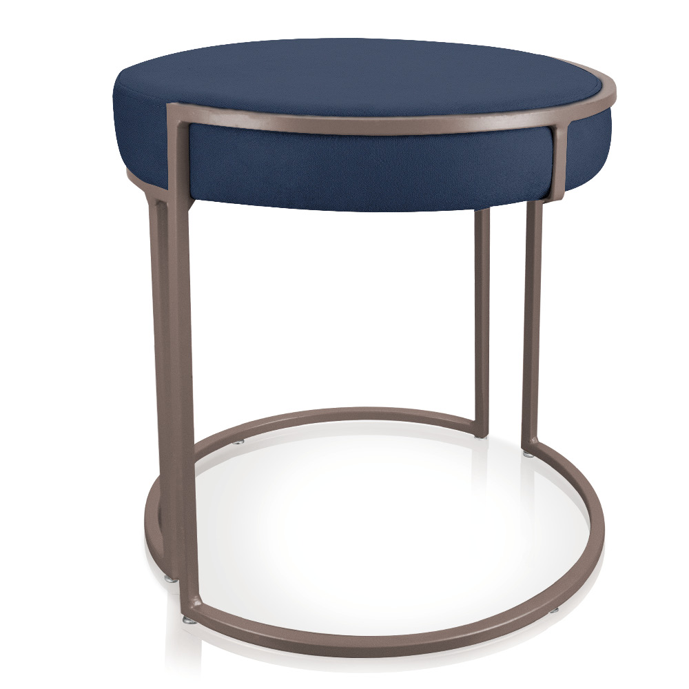 Puff Love Suede Azul Marinho Base Industrial Cobre - D'Rossi