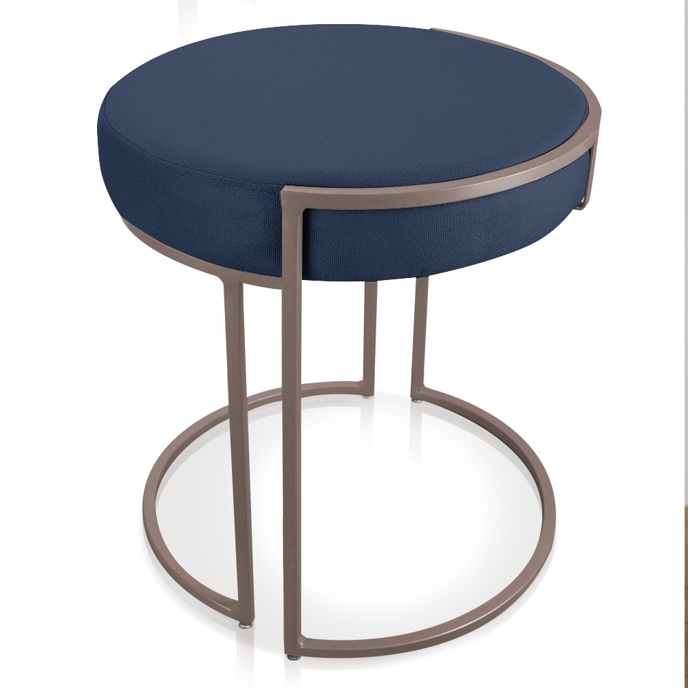 Puff Love Suede Azul Marinho Base Industrial Cobre - D'Rossi