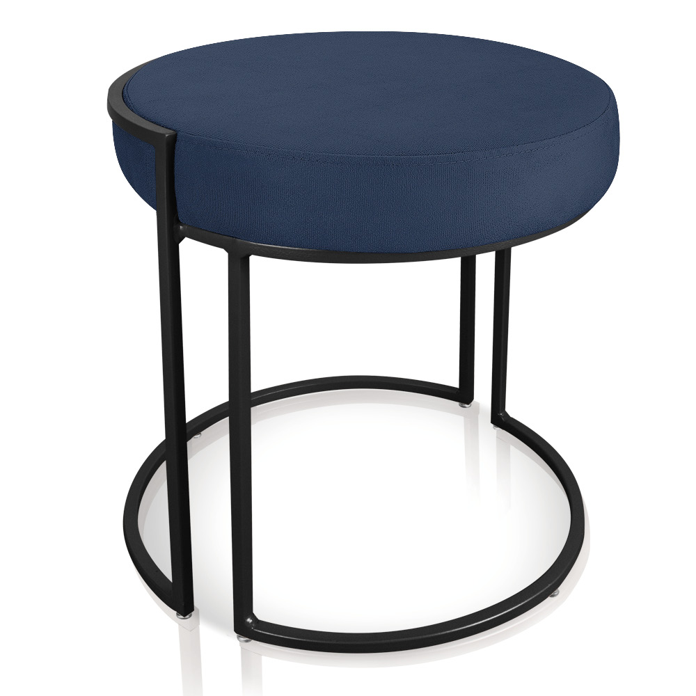 Puff Love Suede Azul Marinho Base Industrial Preto - D'Rossi
