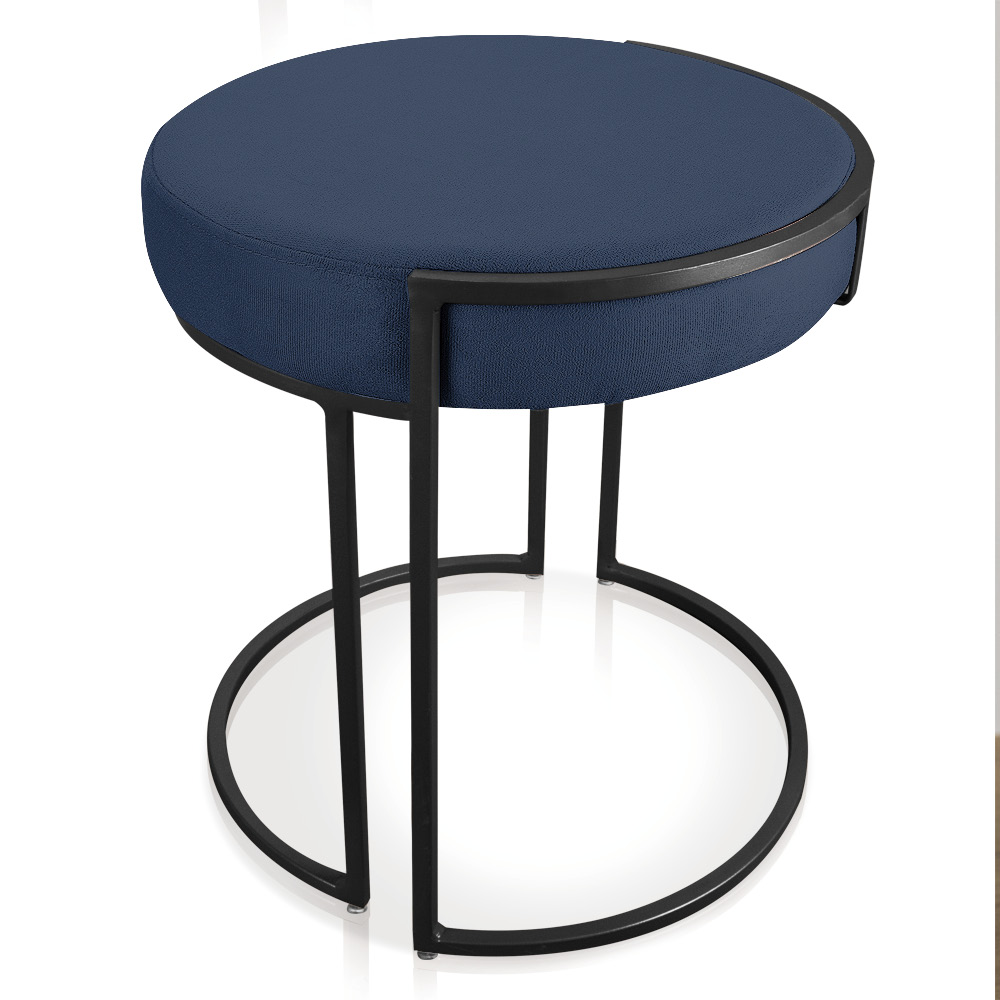 Puff Love Suede Azul Marinho Base Industrial Preto - D'Rossi