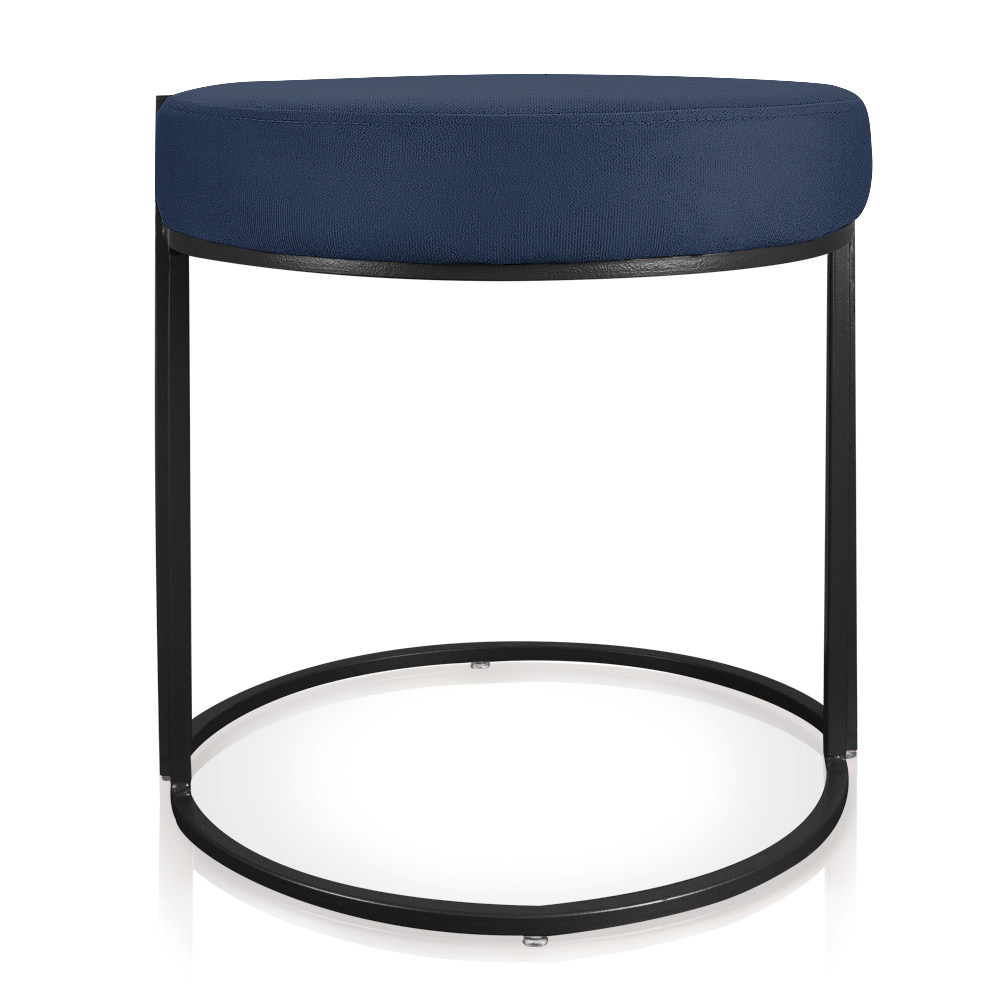 Puff Love Suede Azul Marinho Base Industrial Preto - D'Rossi