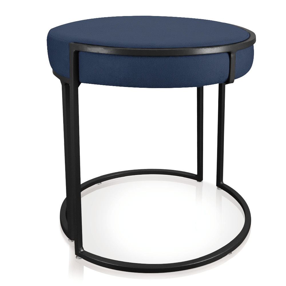 Puff Love Suede Azul Marinho Base Industrial Preto - D'Rossi