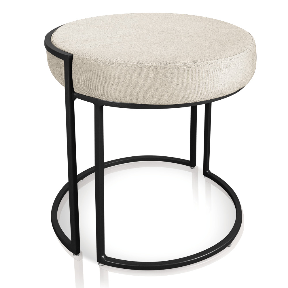 Puff Love Suede Bege Base Industrial Preto - D'Rossi