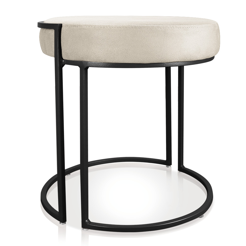 Puff Love Suede Bege Base Industrial Preto - D'Rossi