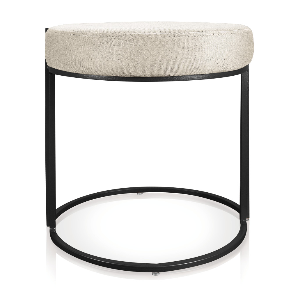 Puff Love Suede Bege Base Industrial Preto - D'Rossi