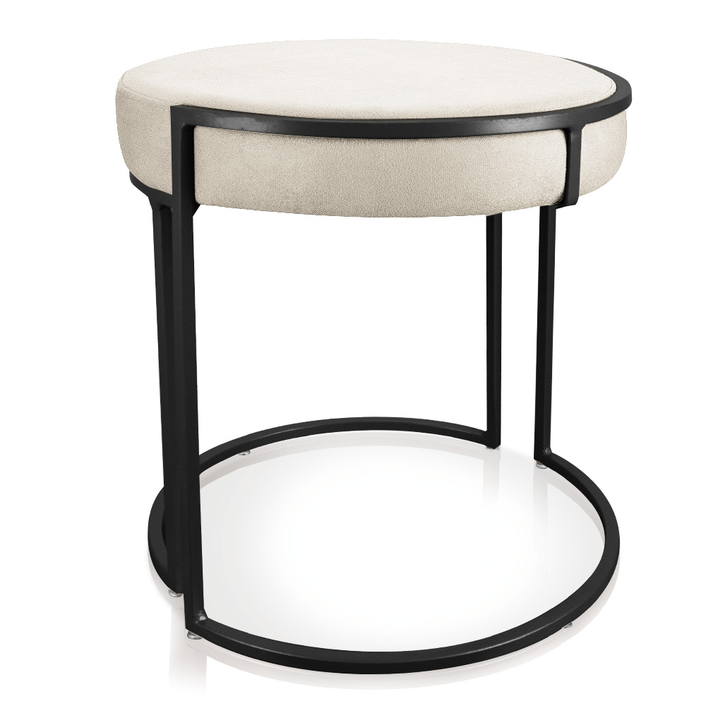Puff Love Suede Bege Base Industrial Preto - D'Rossi