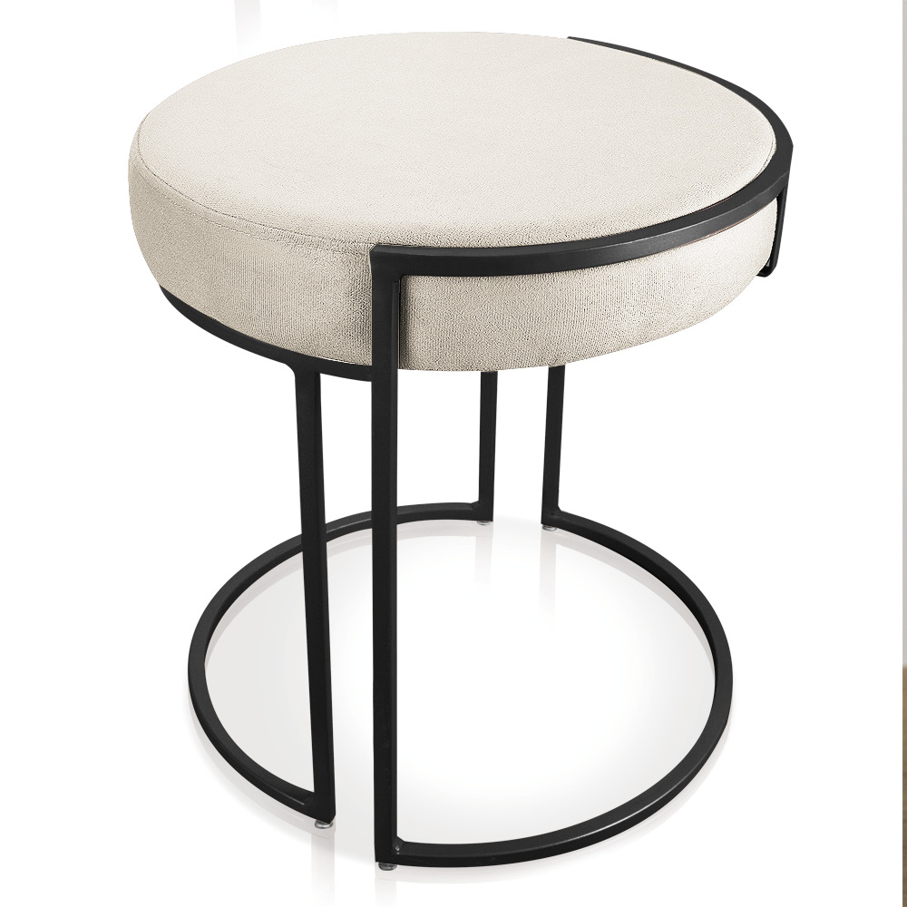 Puff Love Suede Bege Base Industrial Preto - D'Rossi
