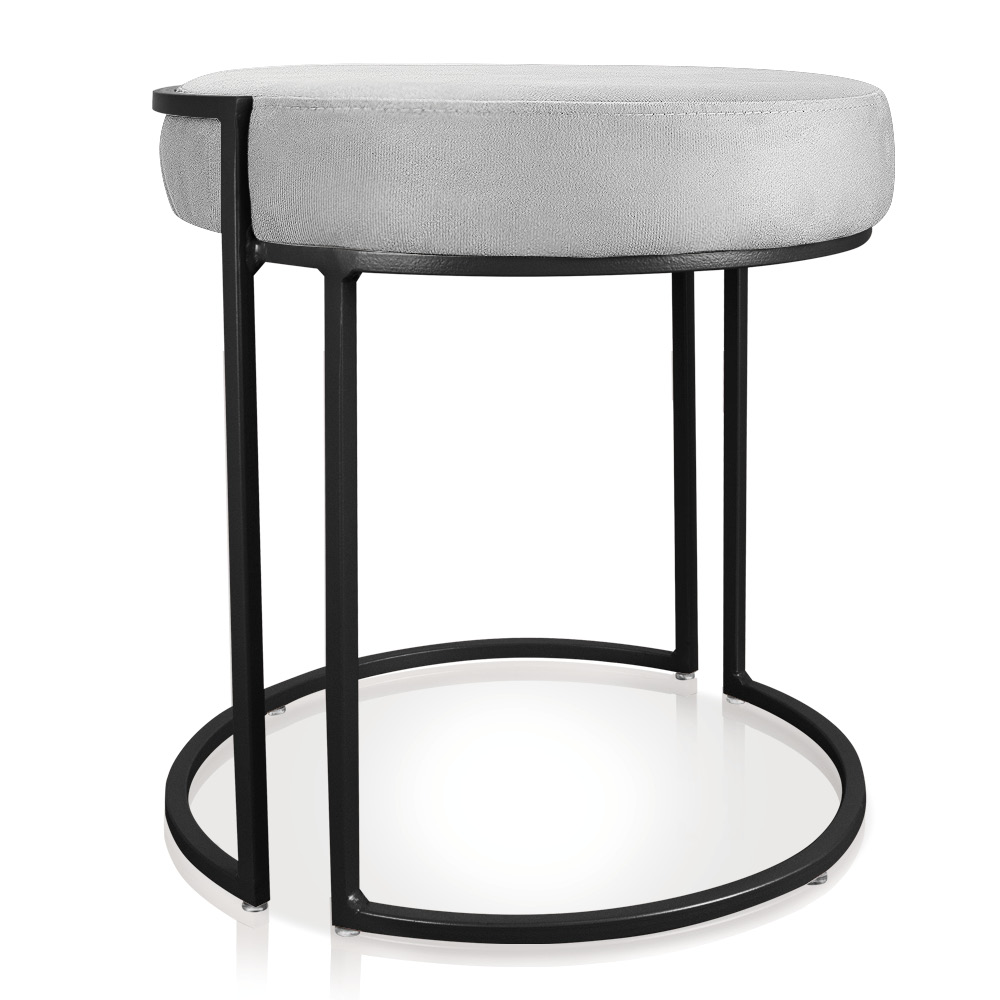 Puff Love Suede Cinza Base Industrial Preto - D'Rossi