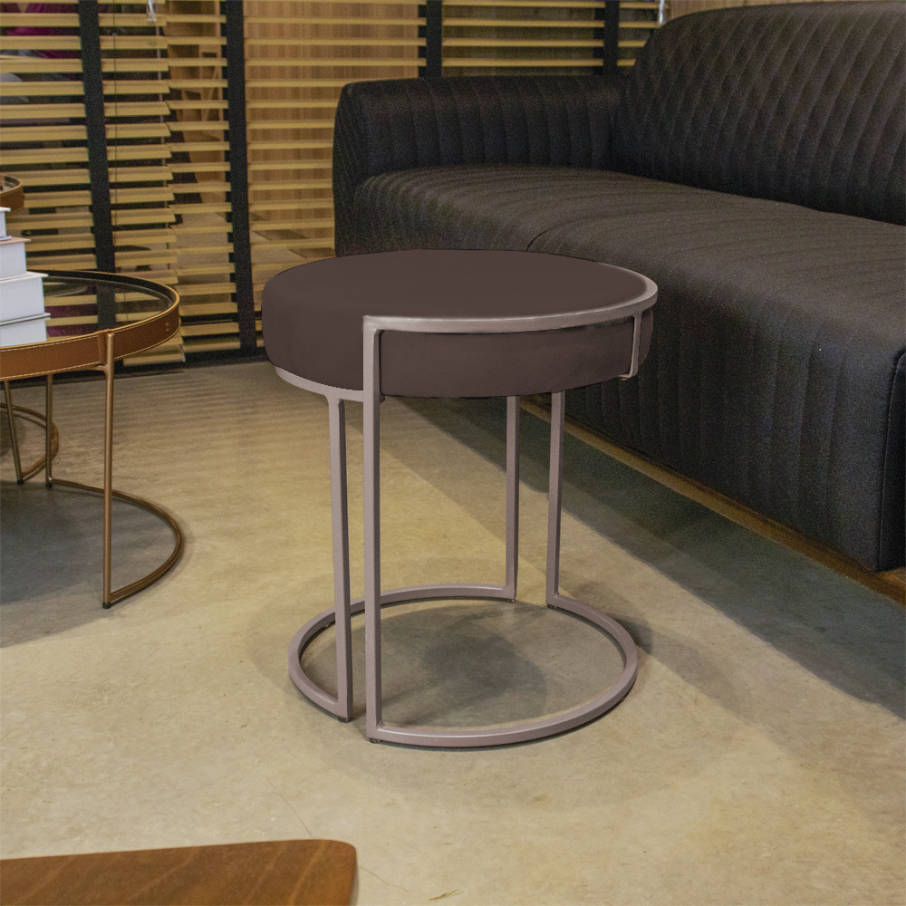 Puff Love Suede Marrom Base Industrial Cobre - D'Rossi