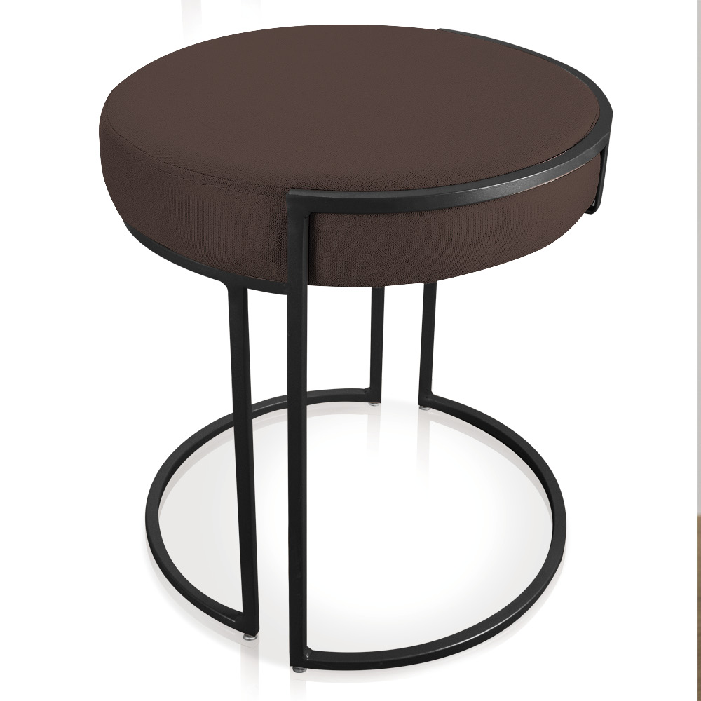 Puff Love Suede Marrom Base Industrial Preto - D'Rossi