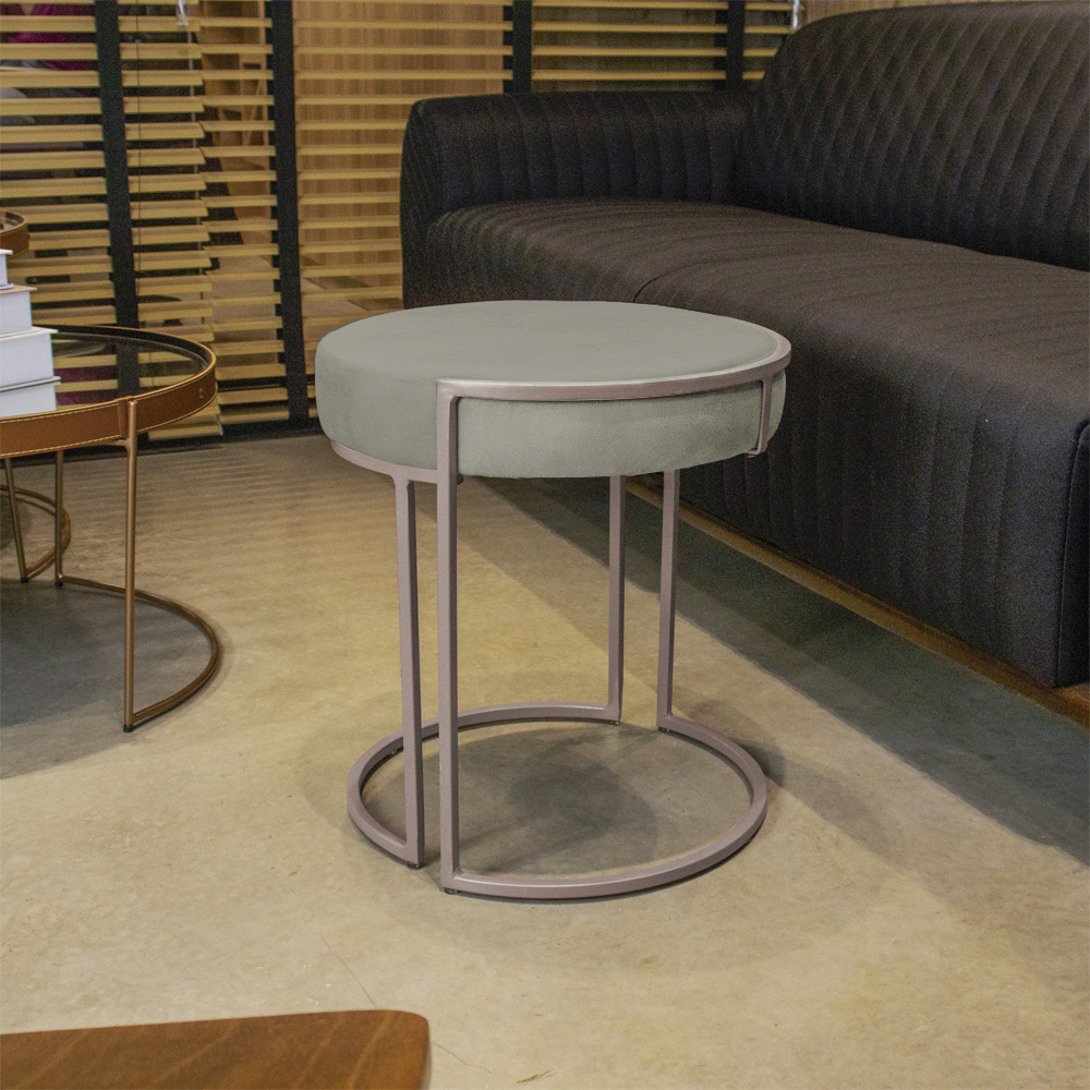 Puff Love Suede Marrom Rato Base Industrial Cobre - D'Rossi