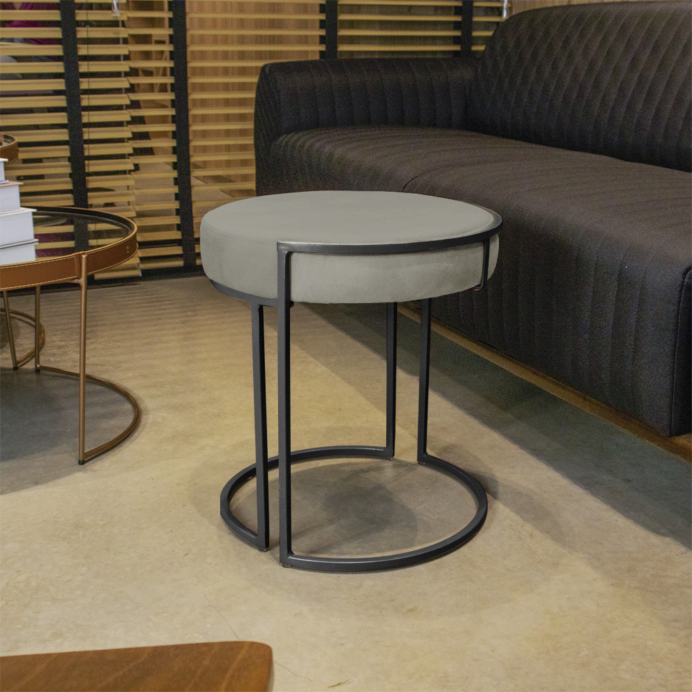 Puff Love Suede Marrom Rato Base Industrial Preto - D'Rossi