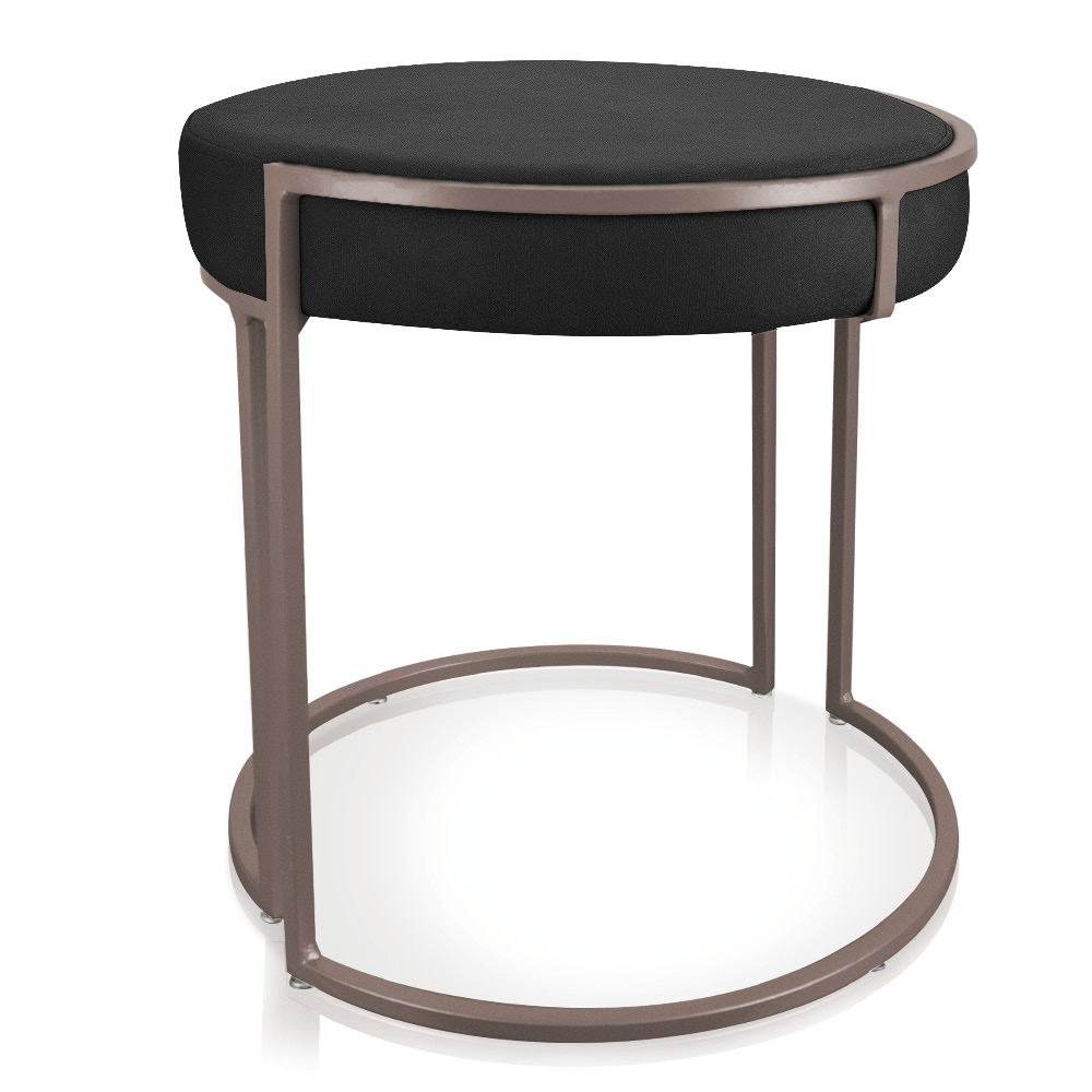 Puff Love Suede Preto Base Industrial Cobre - D'Rossi