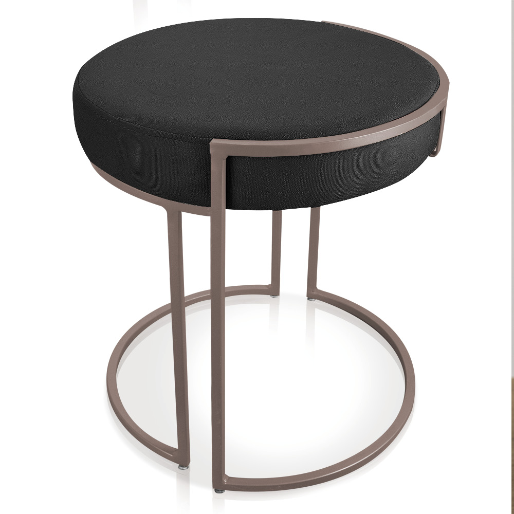 Puff Love Suede Preto Base Industrial Cobre - D'Rossi