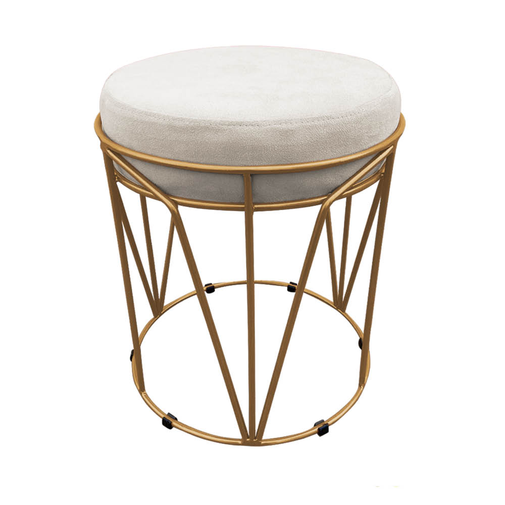 Puff Multiuso com Mesa Babu 2 em 1 Suede Bege Base Dourado - D'Rossi