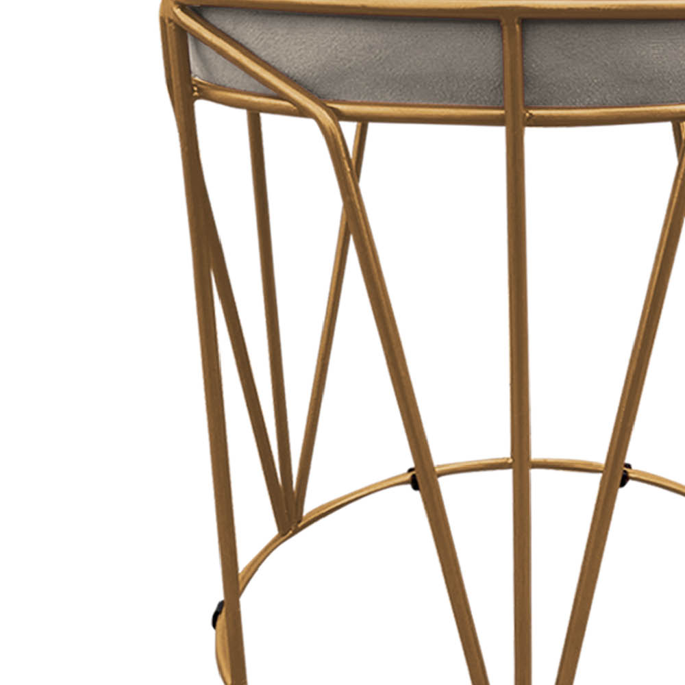 Puff Multiuso com Mesa Babu 2 em 1 Suede Bege Base Dourado - D'Rossi