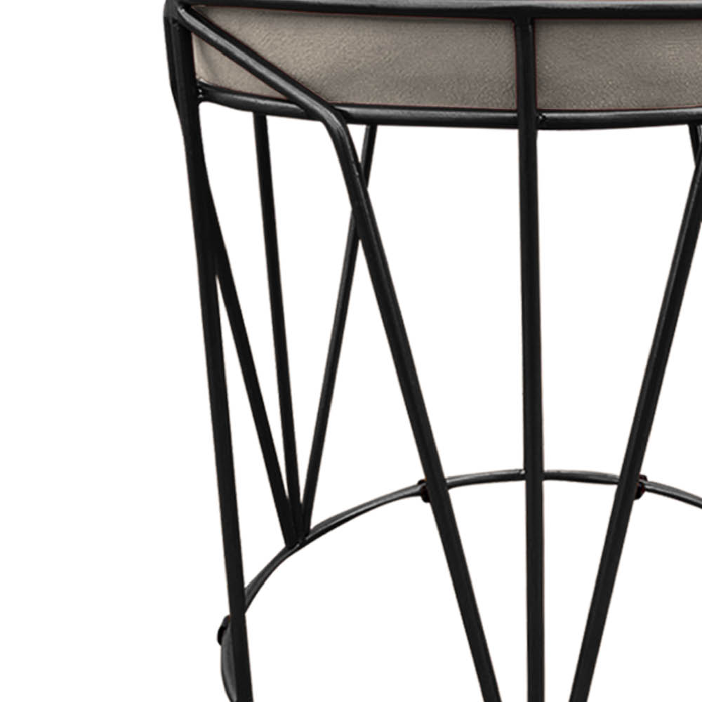 Puff Multiuso com Mesa Babu 2 em 1 Suede Bege Base Preto - D'Rossi